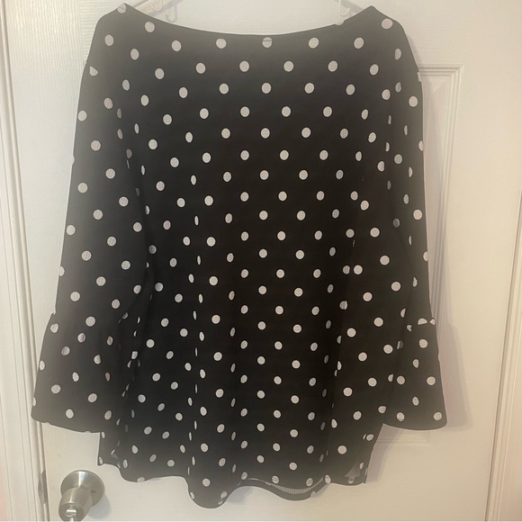 Black and White Polka Dot Women's Top with Bell Sleeve - Picture 5 of 5